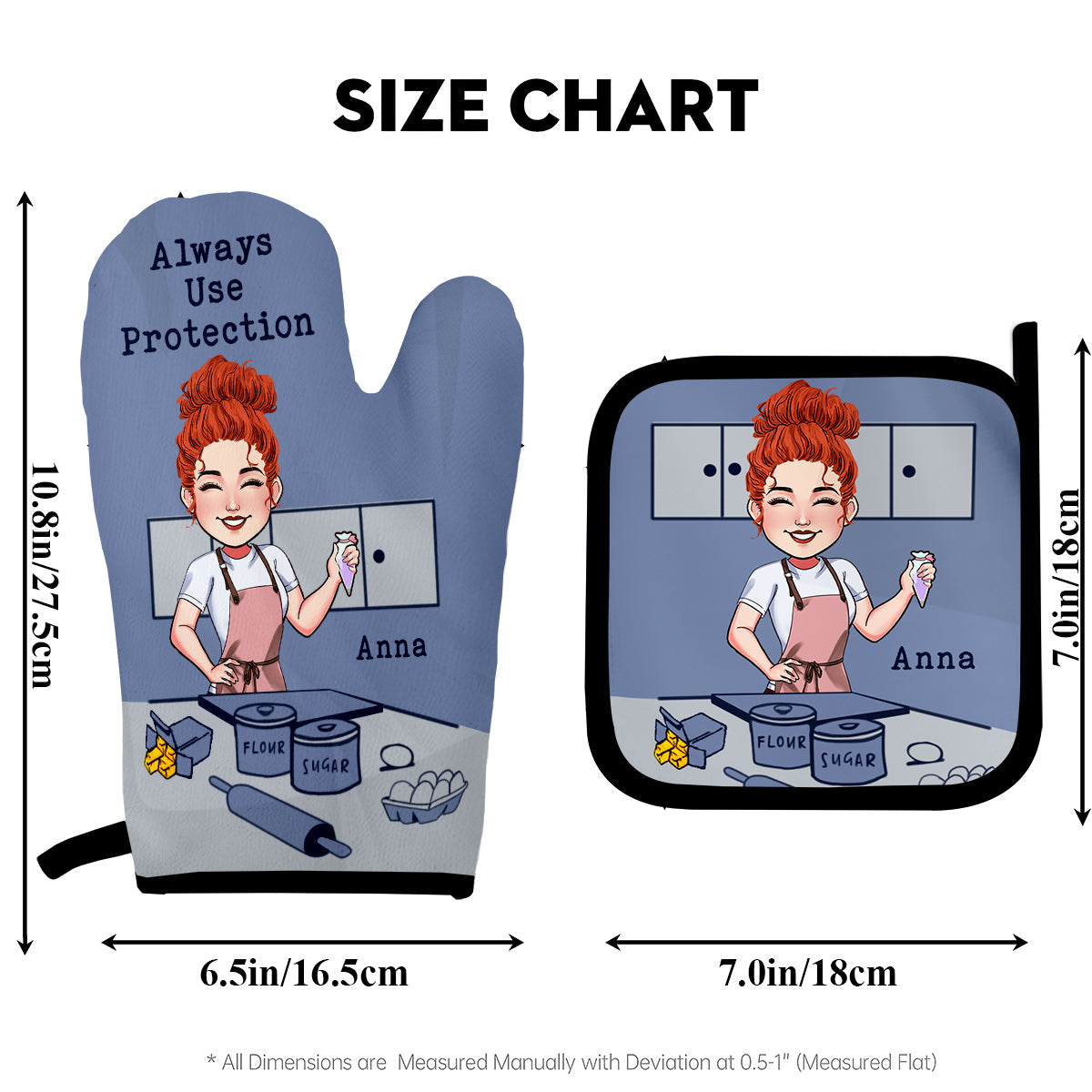 Immer Schutz verwenden – Personalisiertes Set aus Ofenhandschuhen und Topflappen