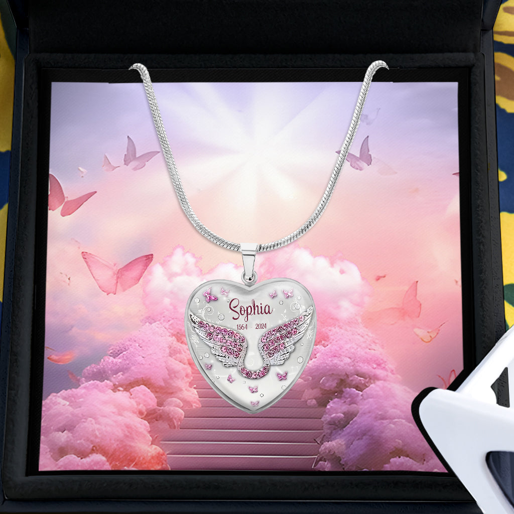 Your Wings Were Ready But My Heart Was Not - Personalized Memorial Heart Pendant Necklace