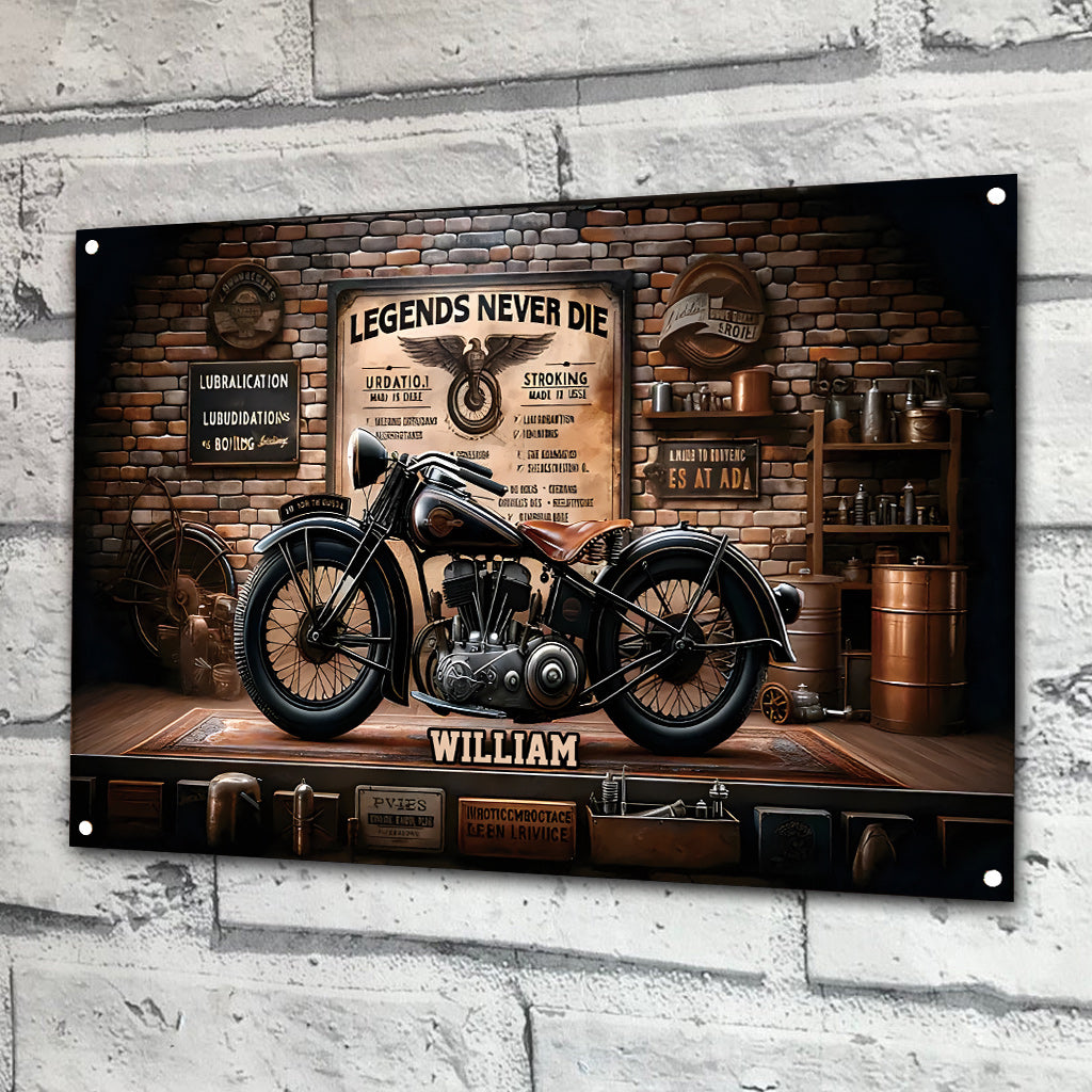 Legens Never Die - Personalisiertes rechteckiges Metallschild für Biker