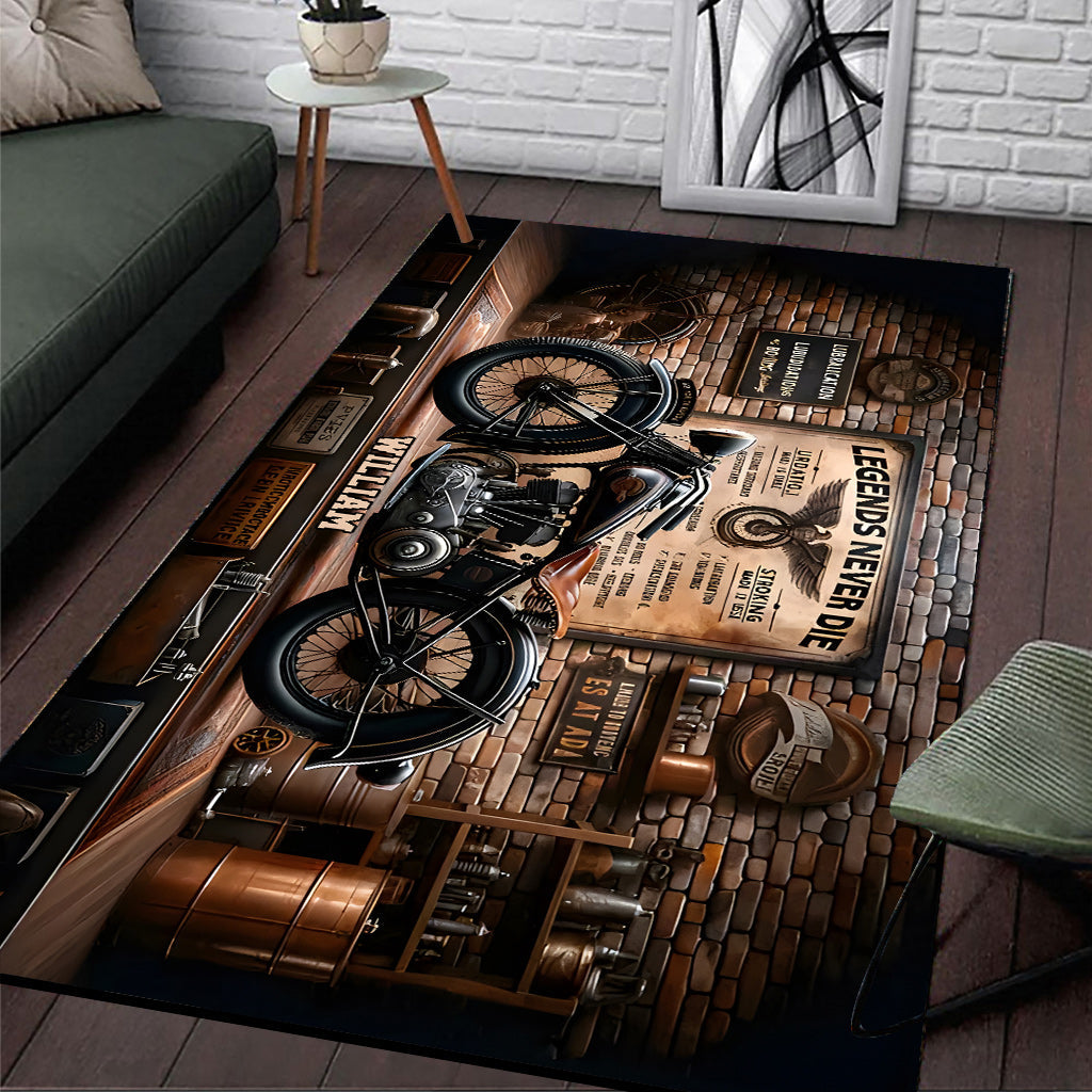 Legens Never Die – Personalisierter Biker-Teppich