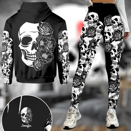 Skull And Roses – Personalisierter Totenkopf-Hoodie und Leggings