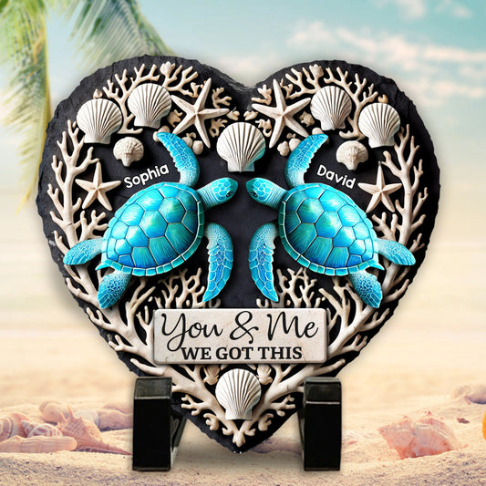 Du und ich, wir schaffen das – personalisierter herzförmiger Schildkrötenstein