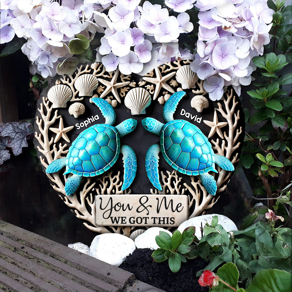 You & Me We Got This - Personalized Turtle Heart Shaped Stone