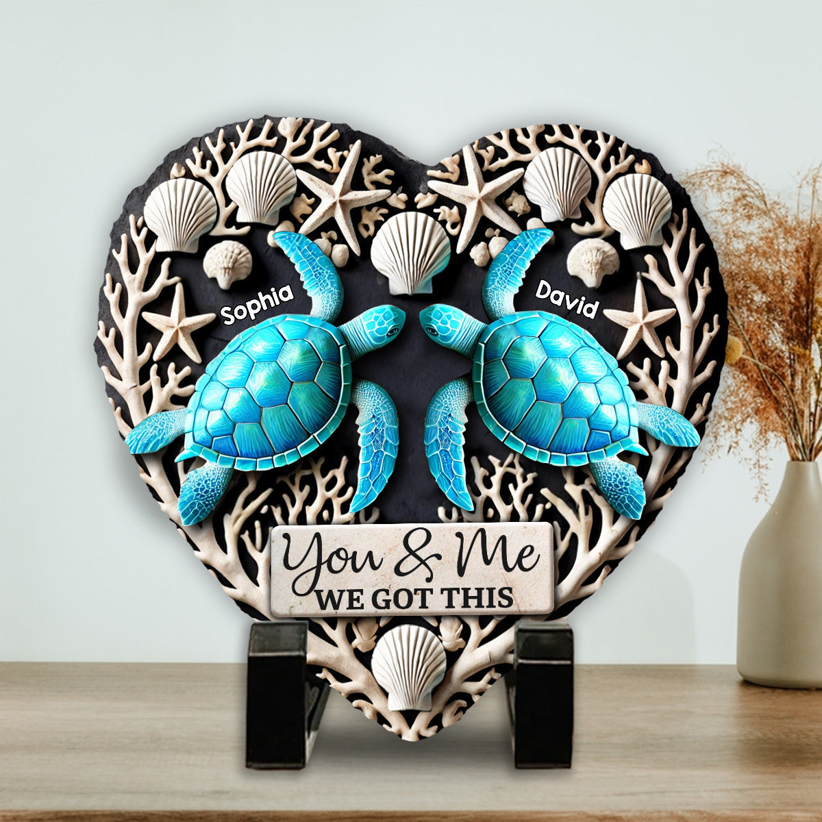 You & Me We Got This - Personalized Turtle Heart Shaped Stone