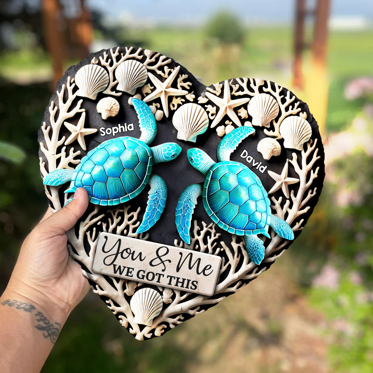 You & Me We Got This - Personalized Turtle Heart Shaped Stone