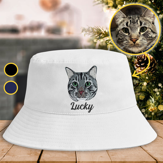 Custom 2D Photo - Personalized Cat Embroidered Bucket Hat