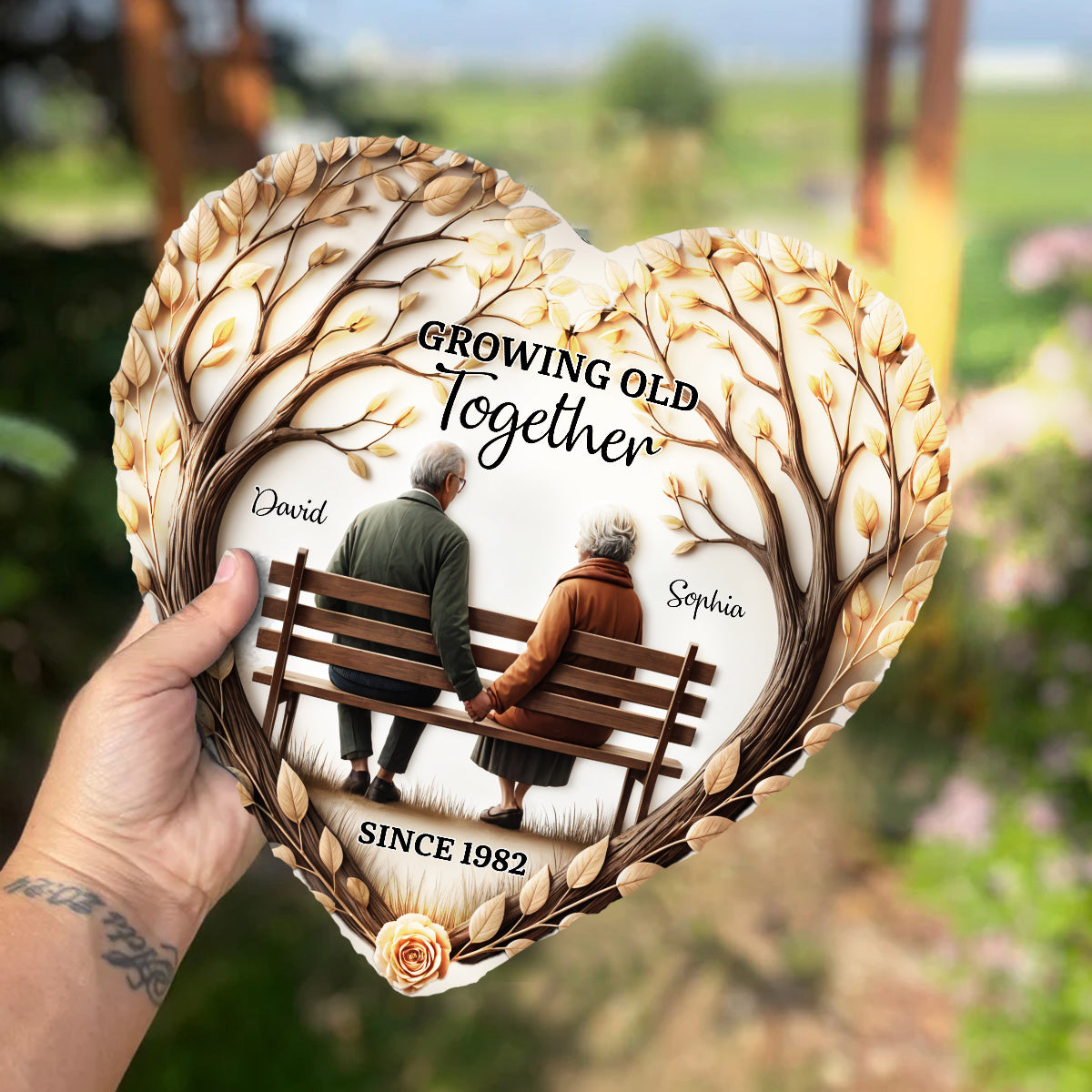 Gemeinsam alt werden – personalisierter herzförmiger Stein für Paare