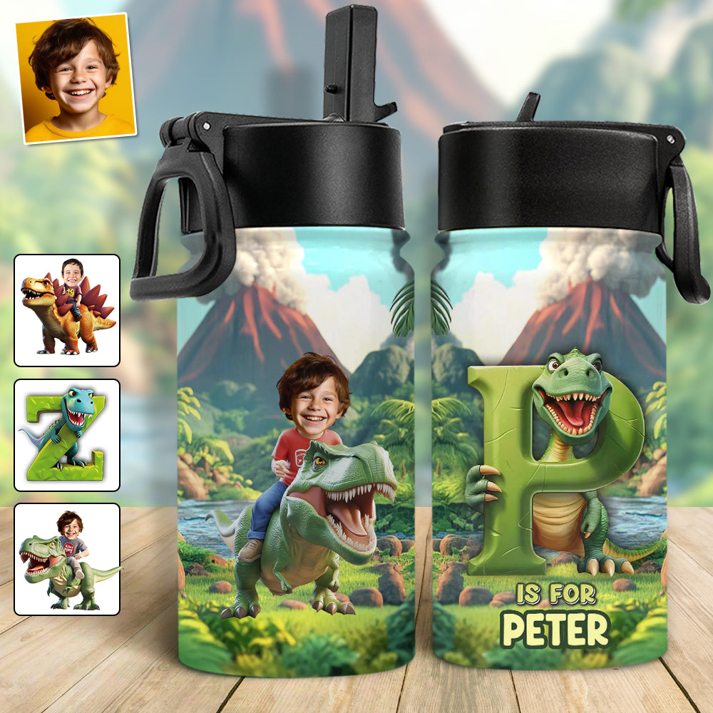 Cooles Dinosaurier-Alphabet – Personalisierte Wasserflasche für Kinder