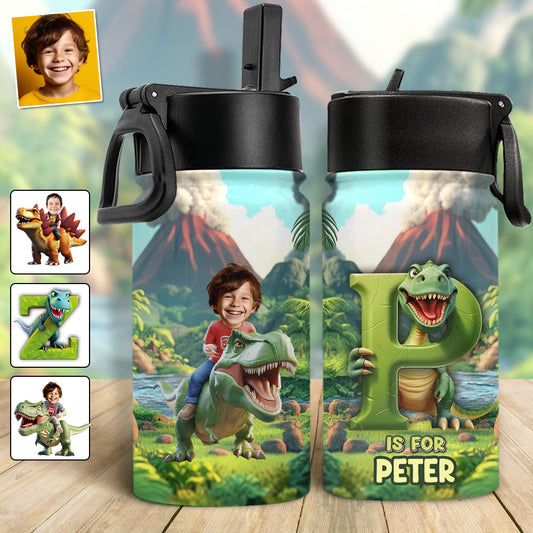 Cooles Dinosaurier-Alphabet – Personalisierte Wasserflasche für Kinder