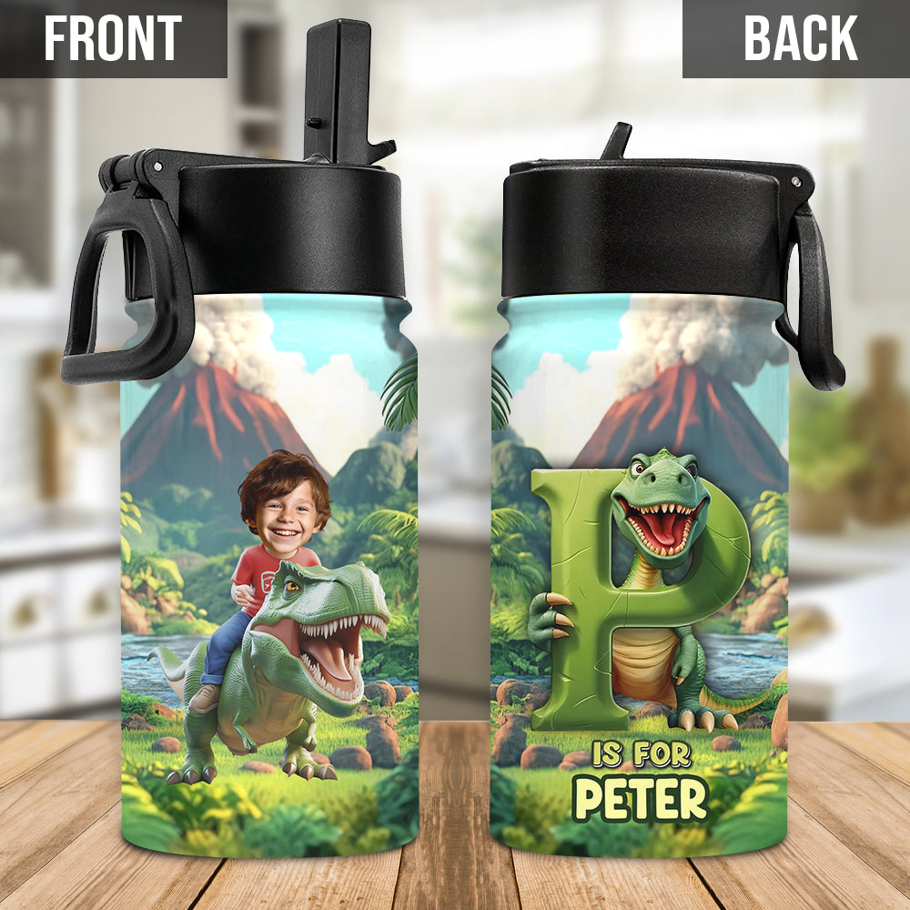 Cooles Dinosaurier-Alphabet – Personalisierte Wasserflasche für Kinder