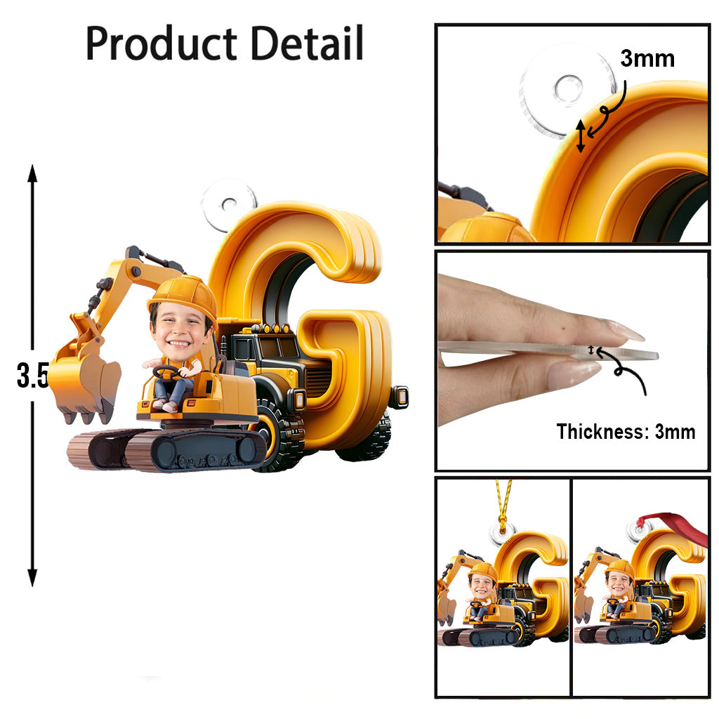 Baustellenfahrzeug-Buchstaben – personalisierter, individuell geformter Kinder-Weihnachtsbaumschmuck