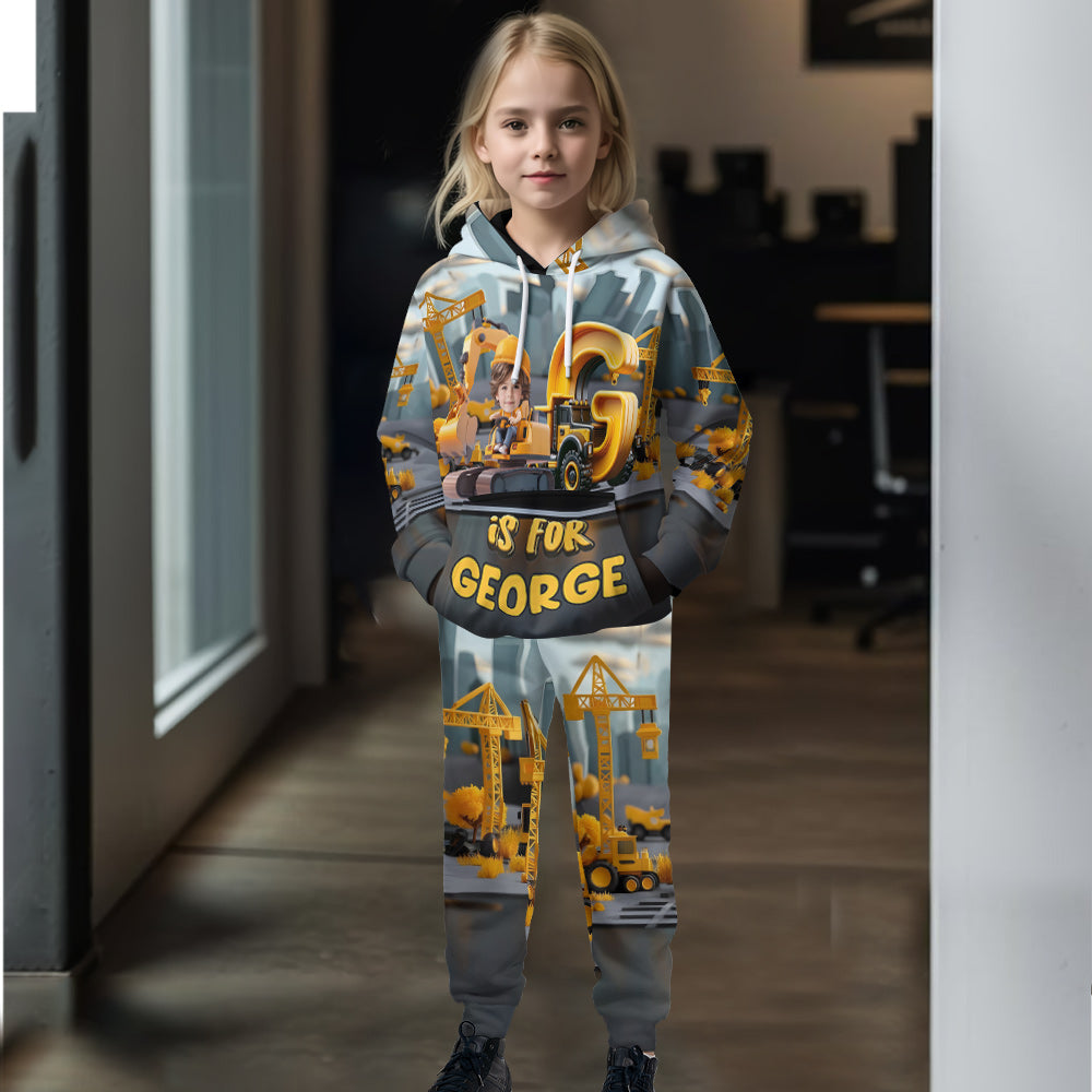 Construction Vehicle Alphabet Letters - Personalized Kid Kid Hoodie & Kid Jogger Sweatpants