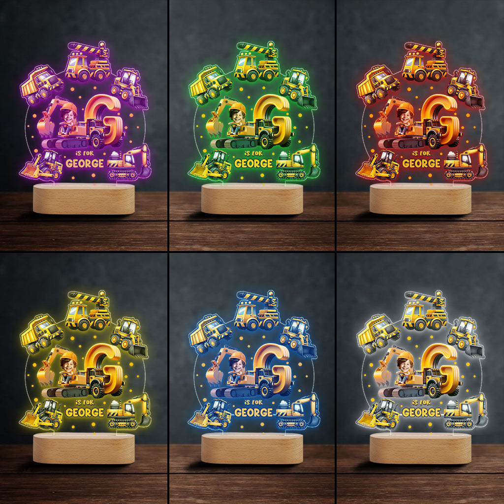 Baustellenfahrzeug-Alphabet – Personalisierte, kindgerechte Leuchtplatte