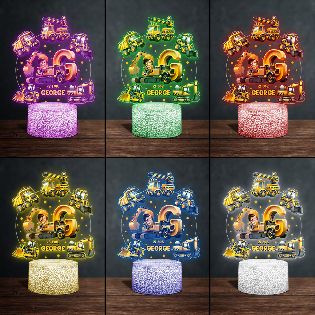 Baustellenfahrzeug-Alphabet – Personalisierte, kindgerechte Leuchtplatte