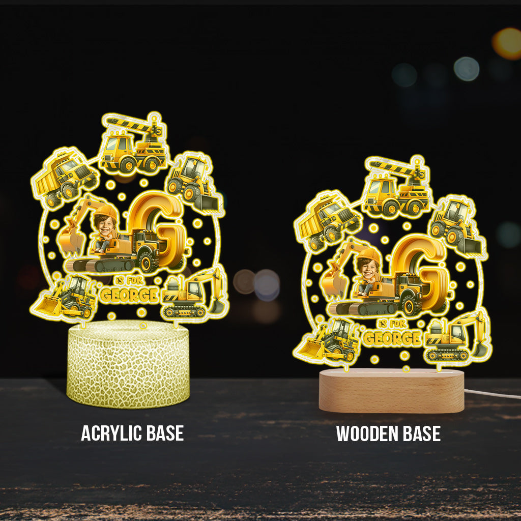 Baustellenfahrzeug-Alphabet – Personalisierte, kindgerechte Leuchtplatte