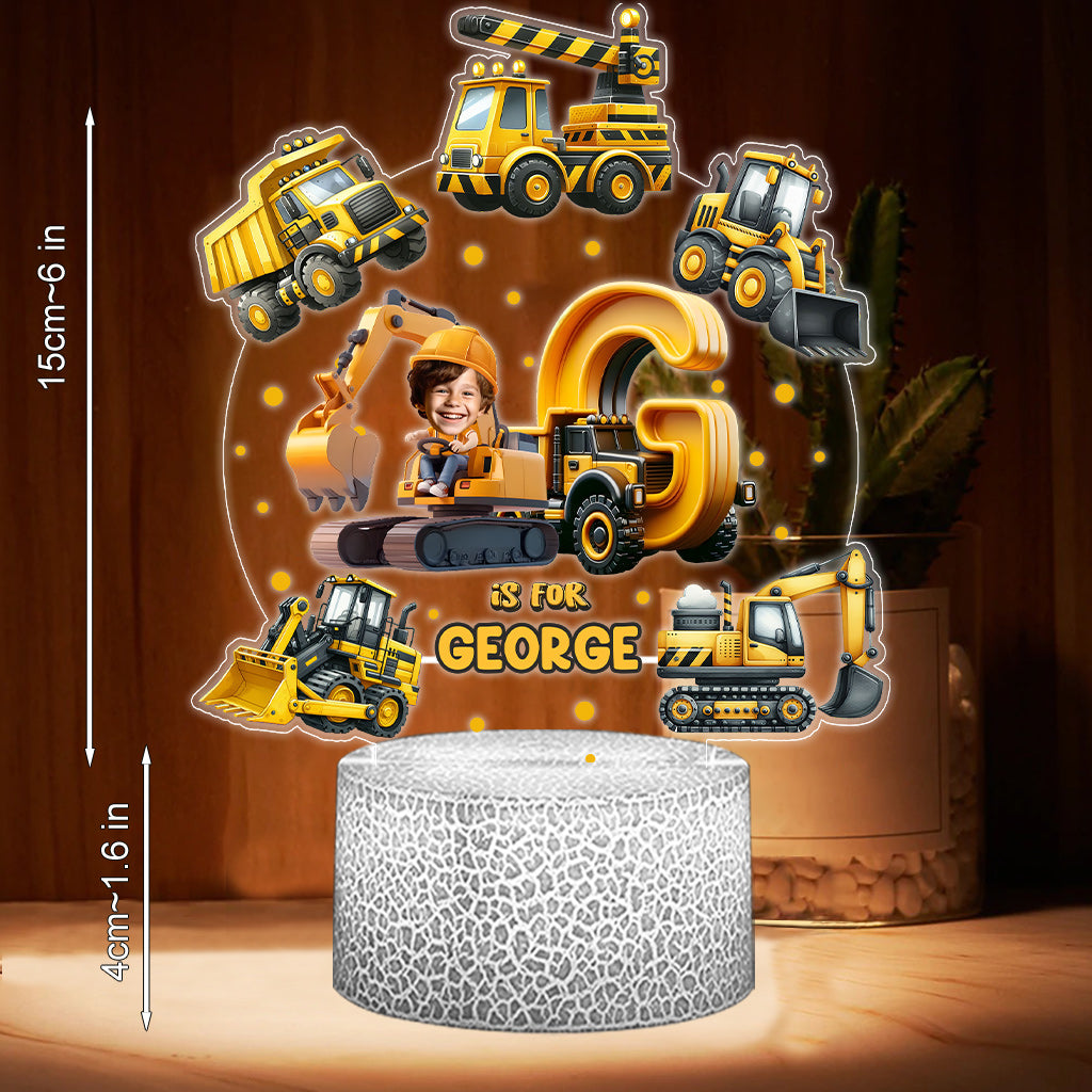 Baustellenfahrzeug-Alphabet – Personalisierte, kindgerechte Leuchtplatte
