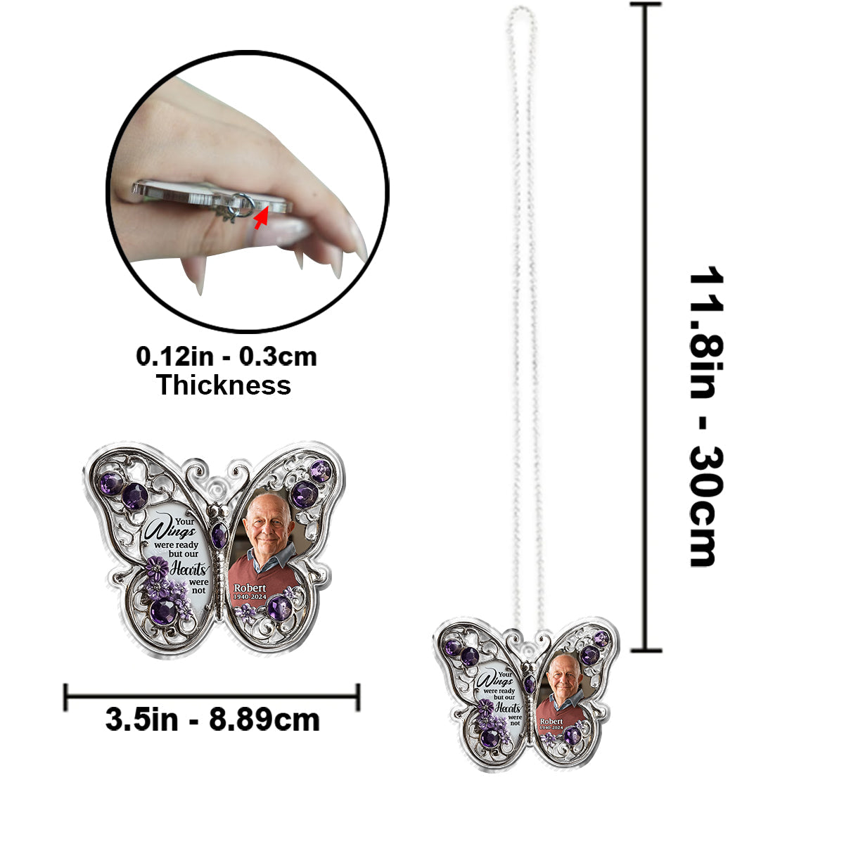 Deine Flügel waren bereit, doch unsere Herzen nicht – personalisiertes, individuell geformtes Gedenkornament