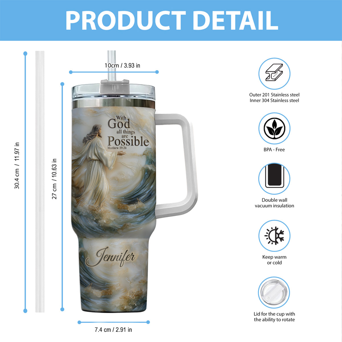 With God All Things Are Possible - Personalized Christian Tumbler With Handle