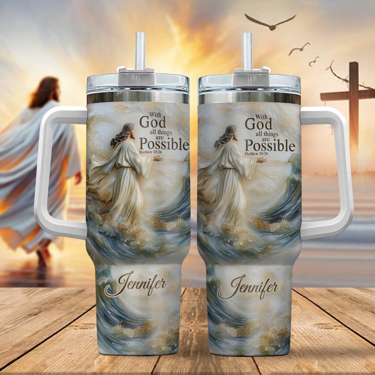 With God All Things Are Possible - Personalized Christian Tumbler With Handle