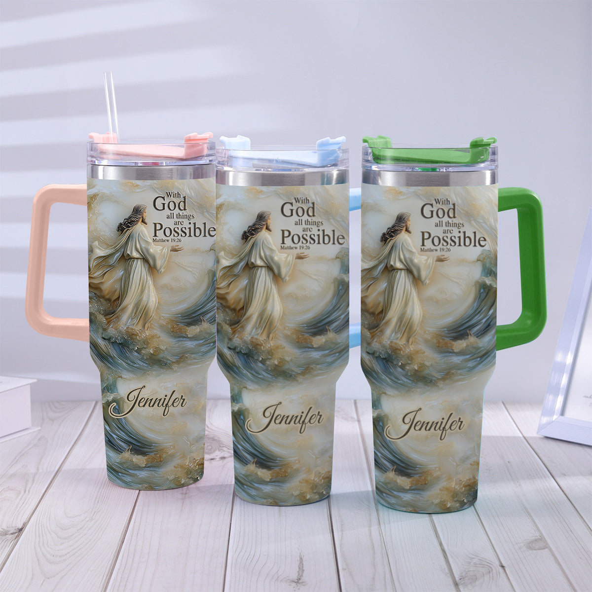 With God All Things Are Possible - Personalized Christian Tumbler With Handle
