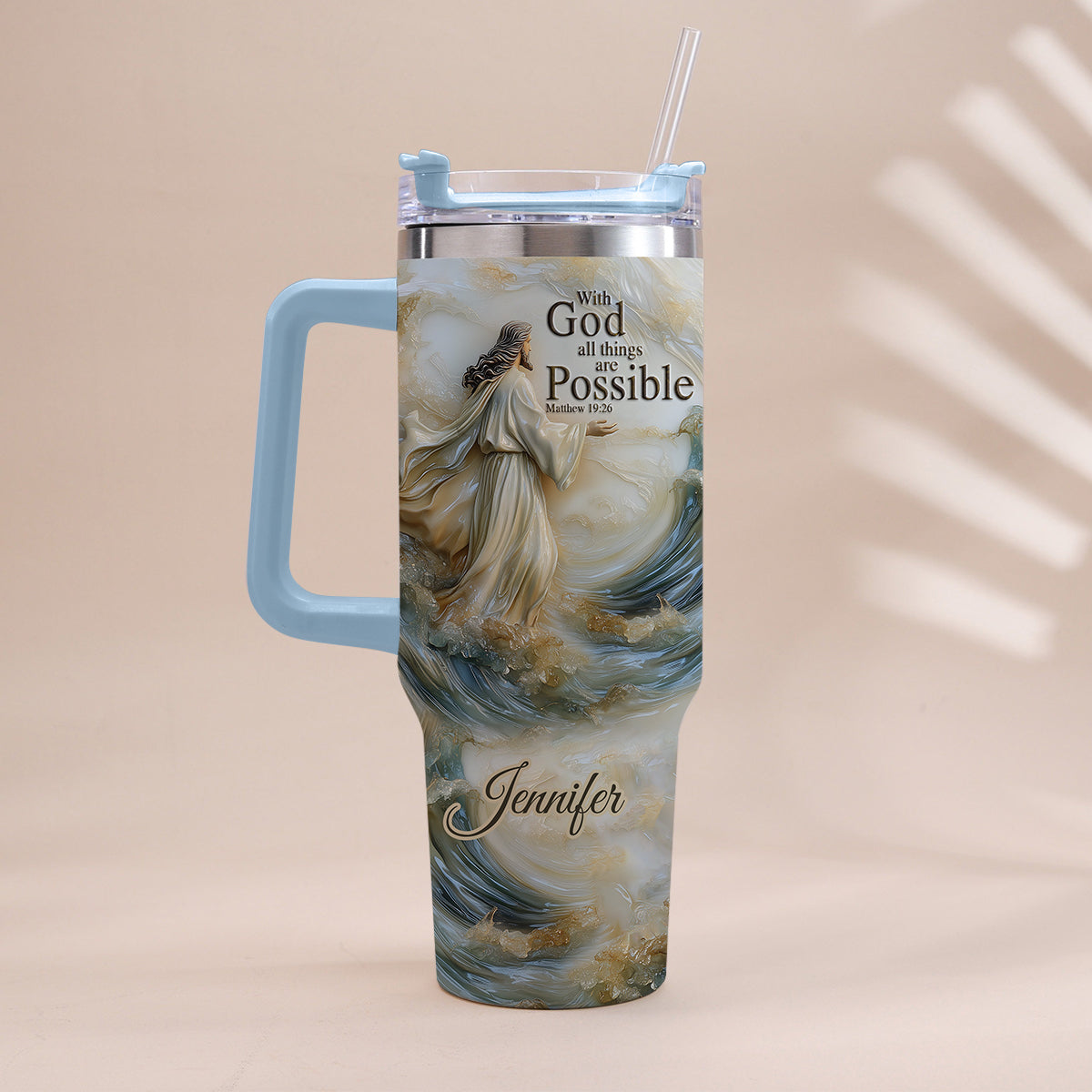With God All Things Are Possible - Personalized Christian Tumbler With Handle