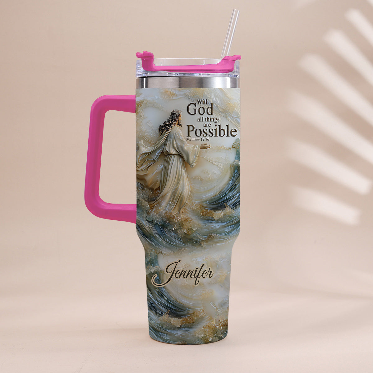 With God All Things Are Possible - Personalized Christian Tumbler With Handle