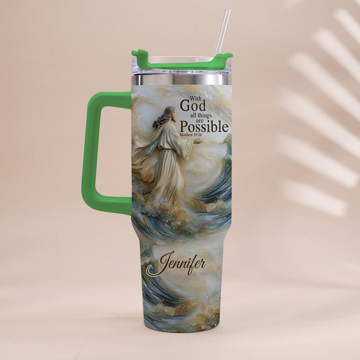 With God All Things Are Possible - Personalized Christian Tumbler With Handle