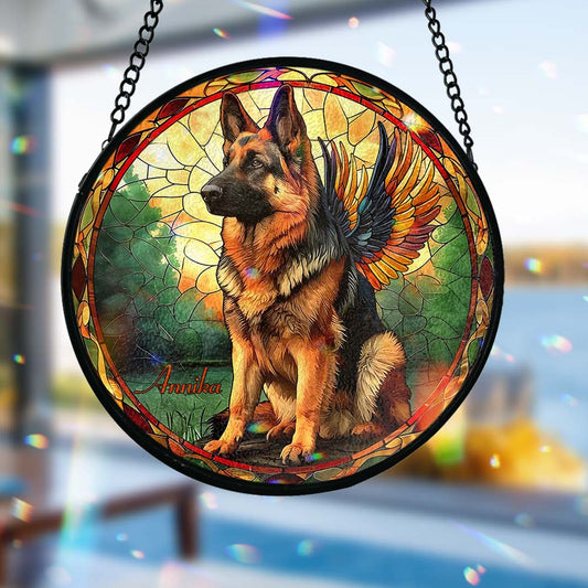 Forever In My Heart - Personalized German Shepherd Dog Stained Glass Suncatcher