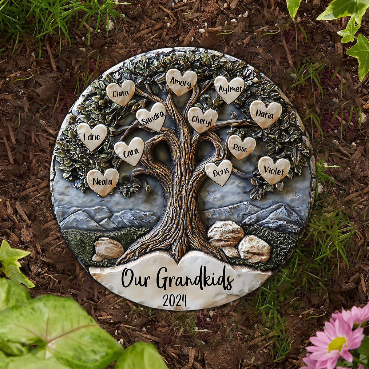 Our Grandkids 2024 - Personalized Grandma Round Shaped Stone