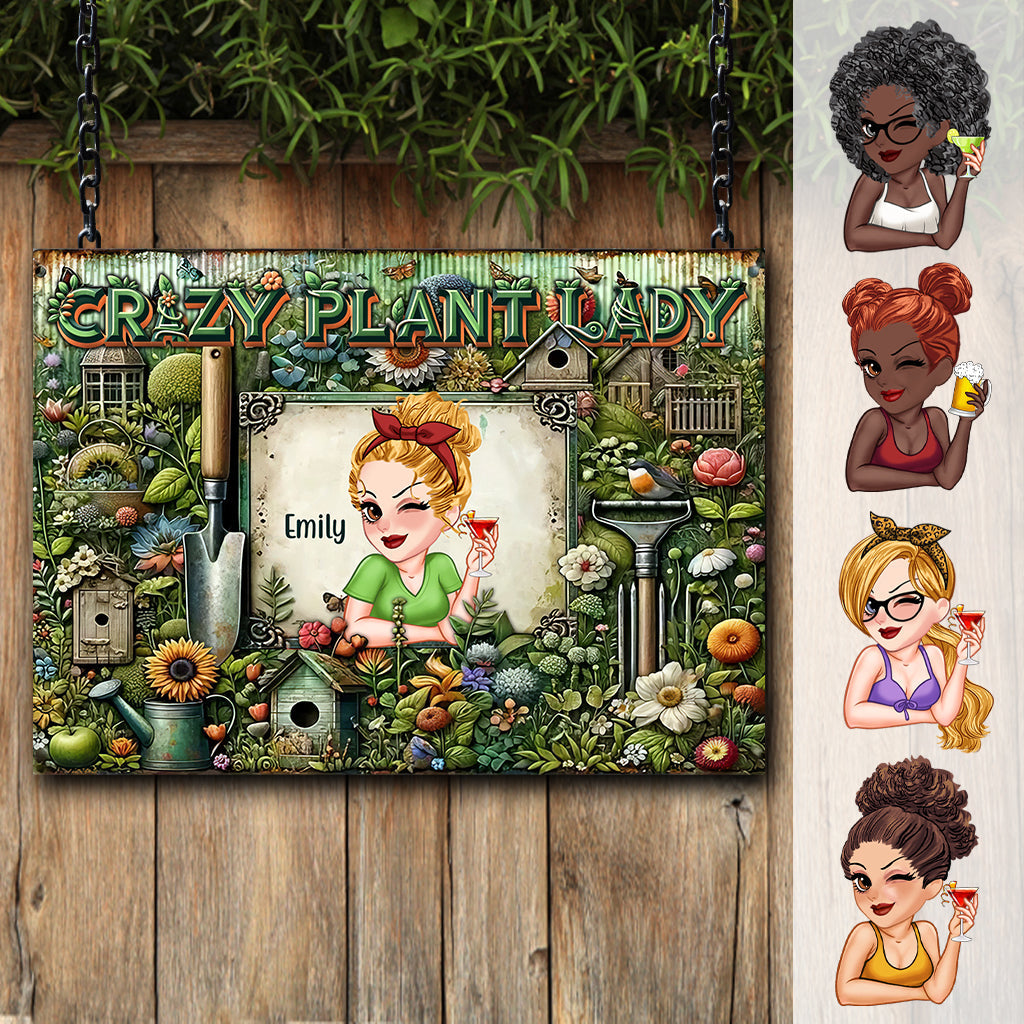 Verrückte Pflanzenliebhaberin – Personalisiertes rechteckiges Metallschild für Gartenliebhaber
