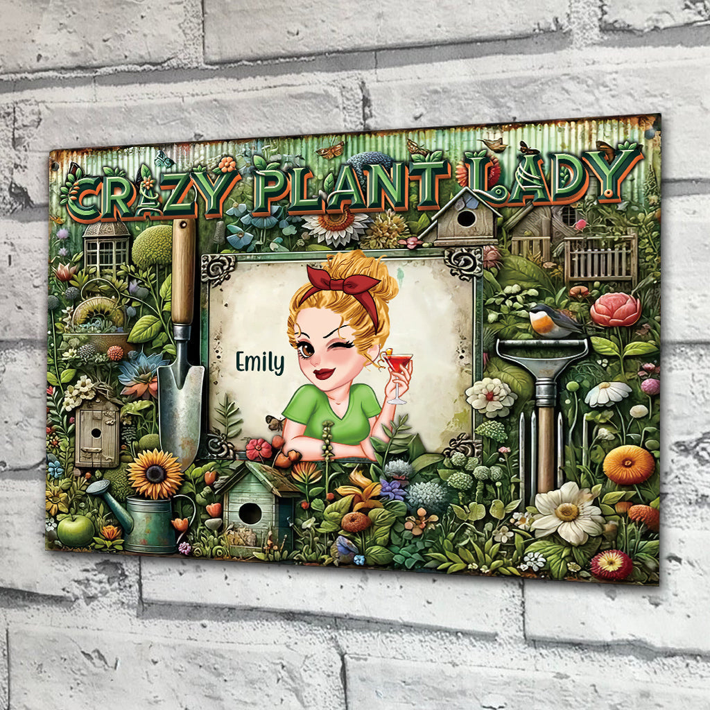 Verrückte Pflanzenliebhaberin – Personalisiertes rechteckiges Metallschild für Gartenliebhaber