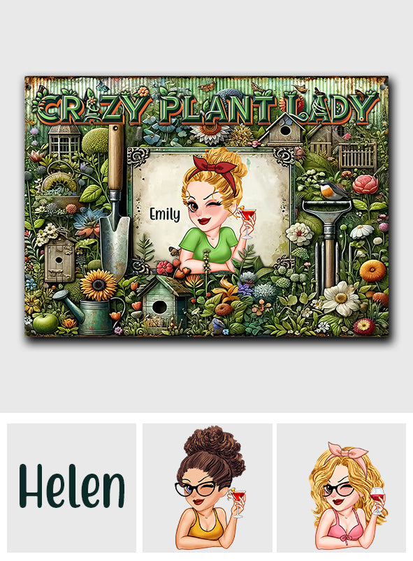 Verrückte Pflanzenliebhaberin – Personalisiertes rechteckiges Metallschild für Gartenliebhaber
