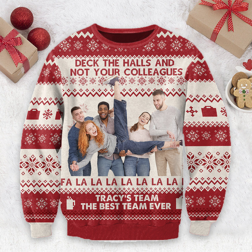Schmücke die Hallen, aber nicht deine Kollegen – personalisierter hässlicher Pullover für Kollegen