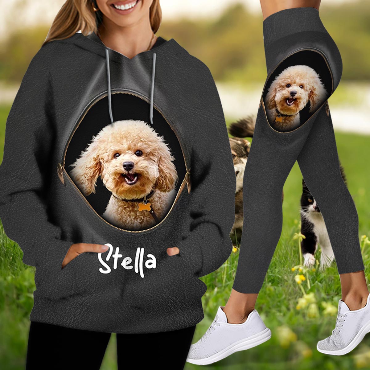 Personalisierter Hunde-Hoodie und Leggings mit Foto und Namen Ihres Haustieres