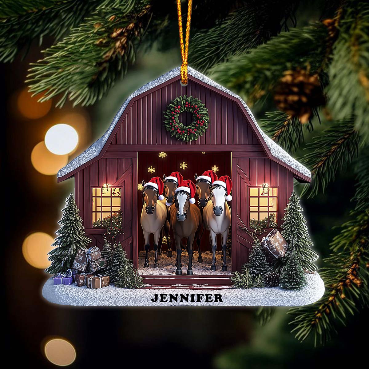 Christmas Horse Barn House - Personalized Horse Ornament