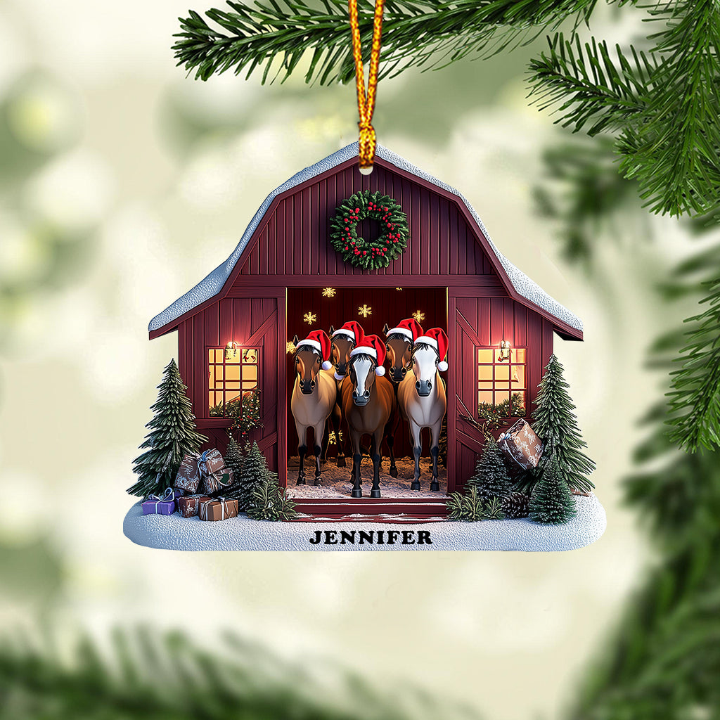 Christmas Horse Barn House - Personalized Horse Ornament