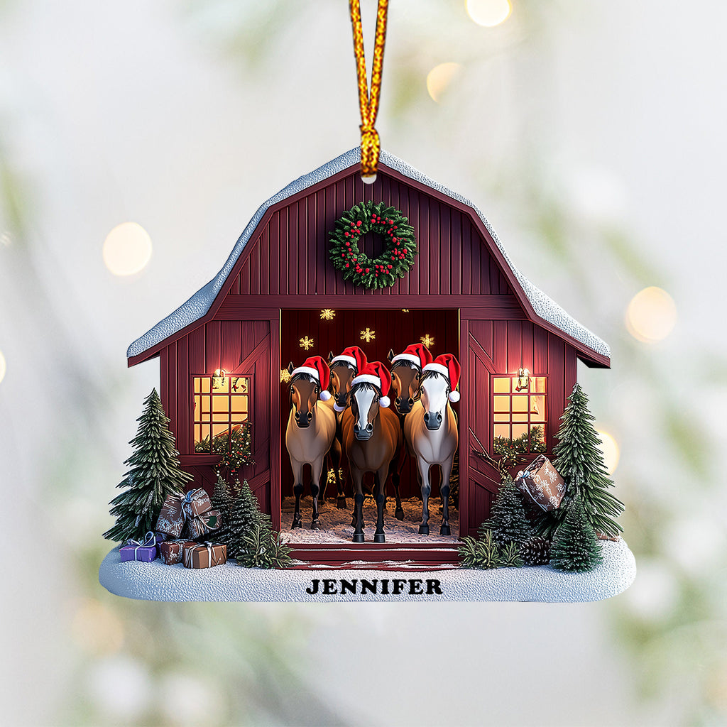 Christmas Horse Barn House - Personalized Horse Ornament