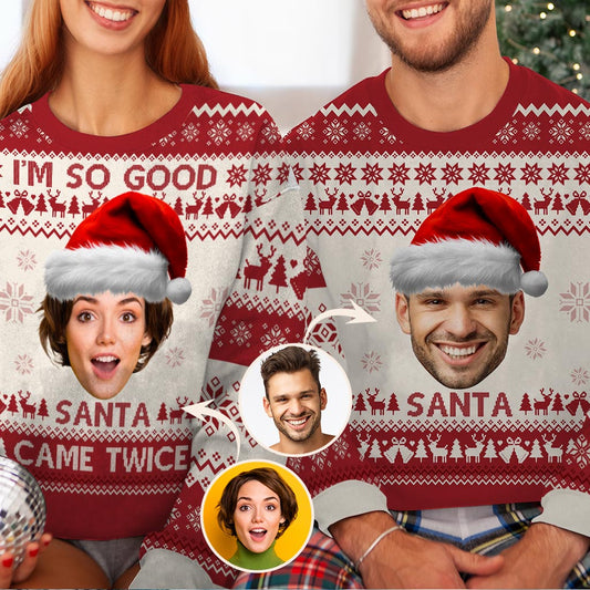Der Weihnachtsmann kam zweimal – personalisierter hässlicher Paarpullover