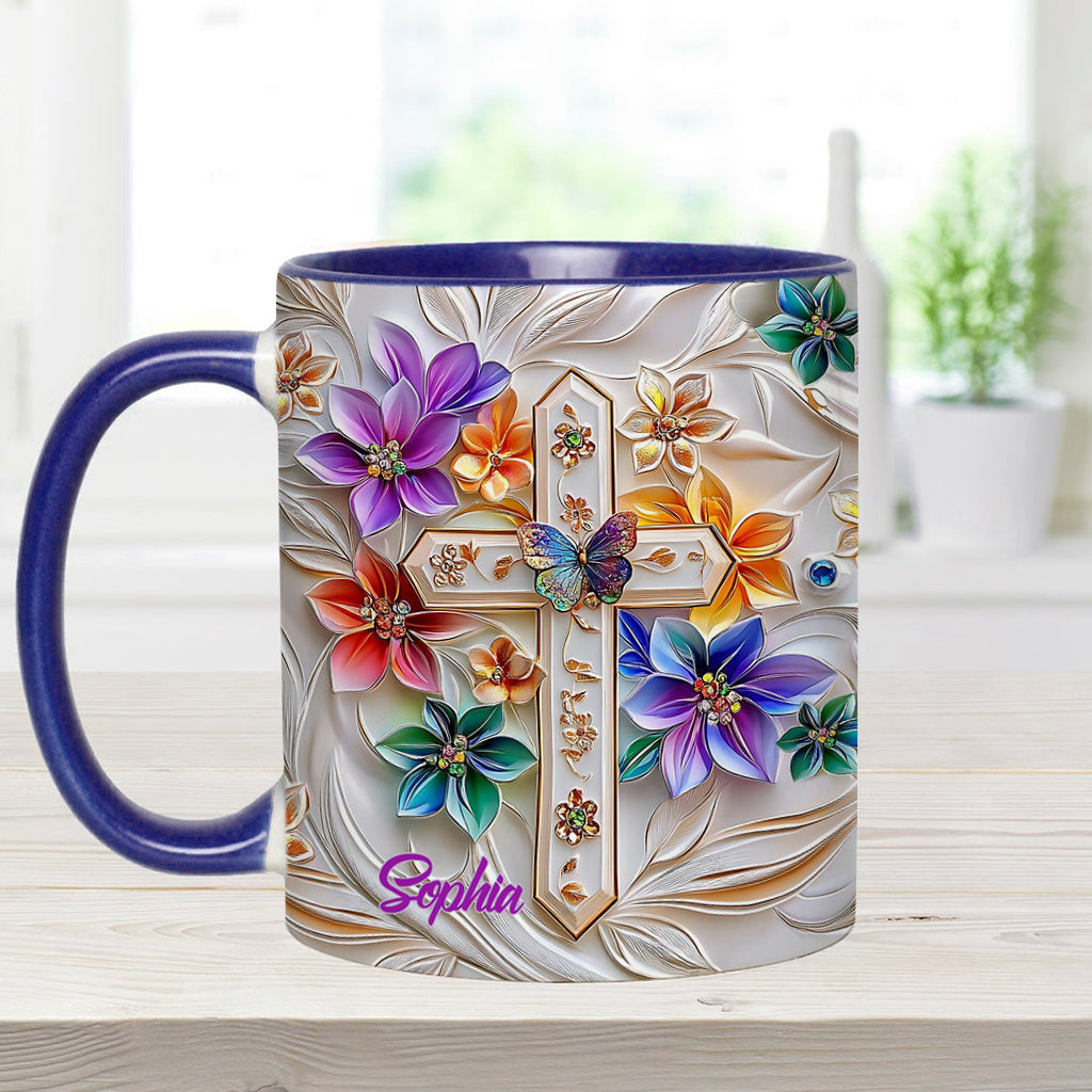 Floral Cross - Personalized Christian Accent Mug