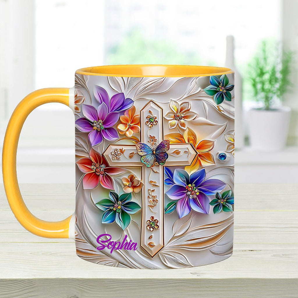 Floral Cross - Personalized Christian Accent Mug