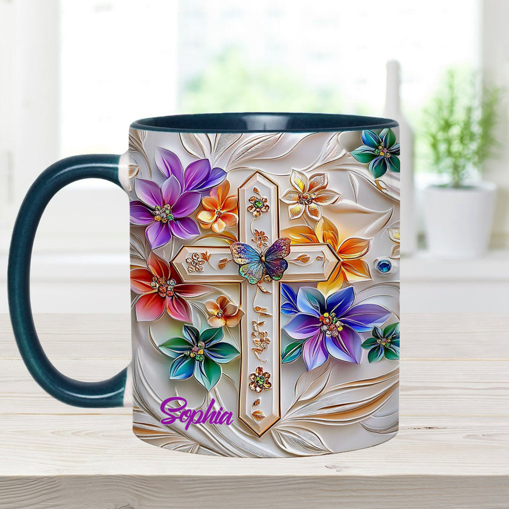 Floral Cross - Personalized Christian Accent Mug