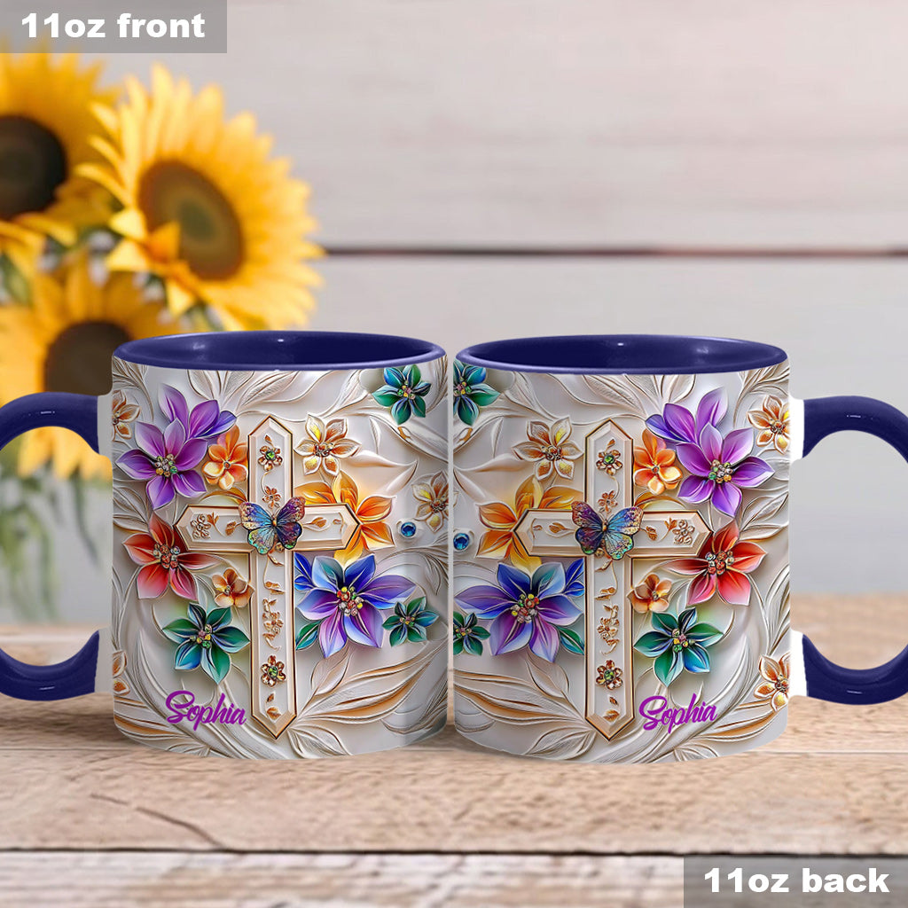 Floral Cross - Personalized Christian Accent Mug