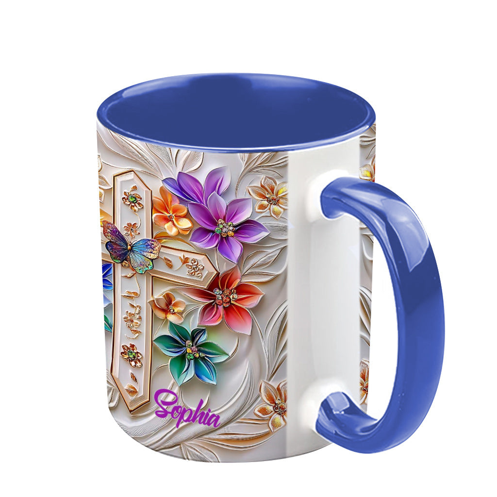 Floral Cross - Personalized Christian Accent Mug