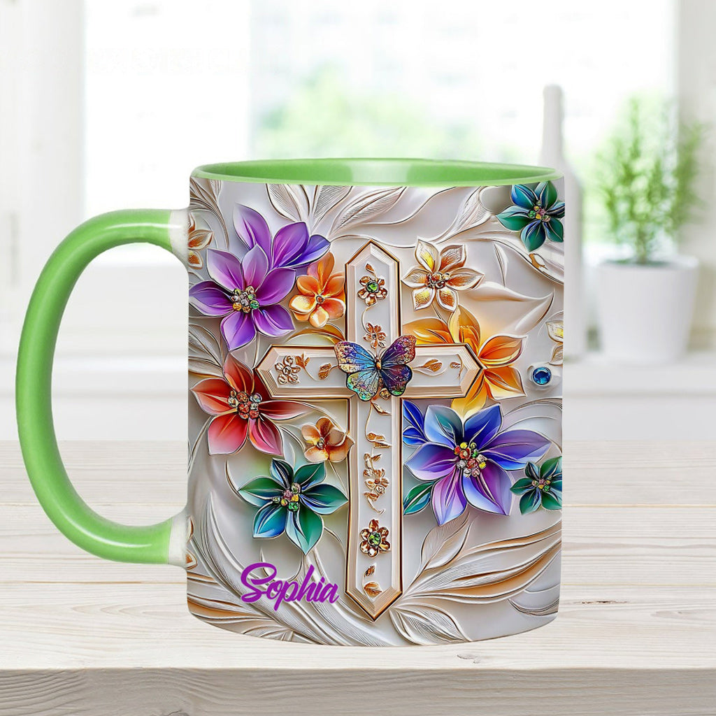 Floral Cross - Personalized Christian Accent Mug