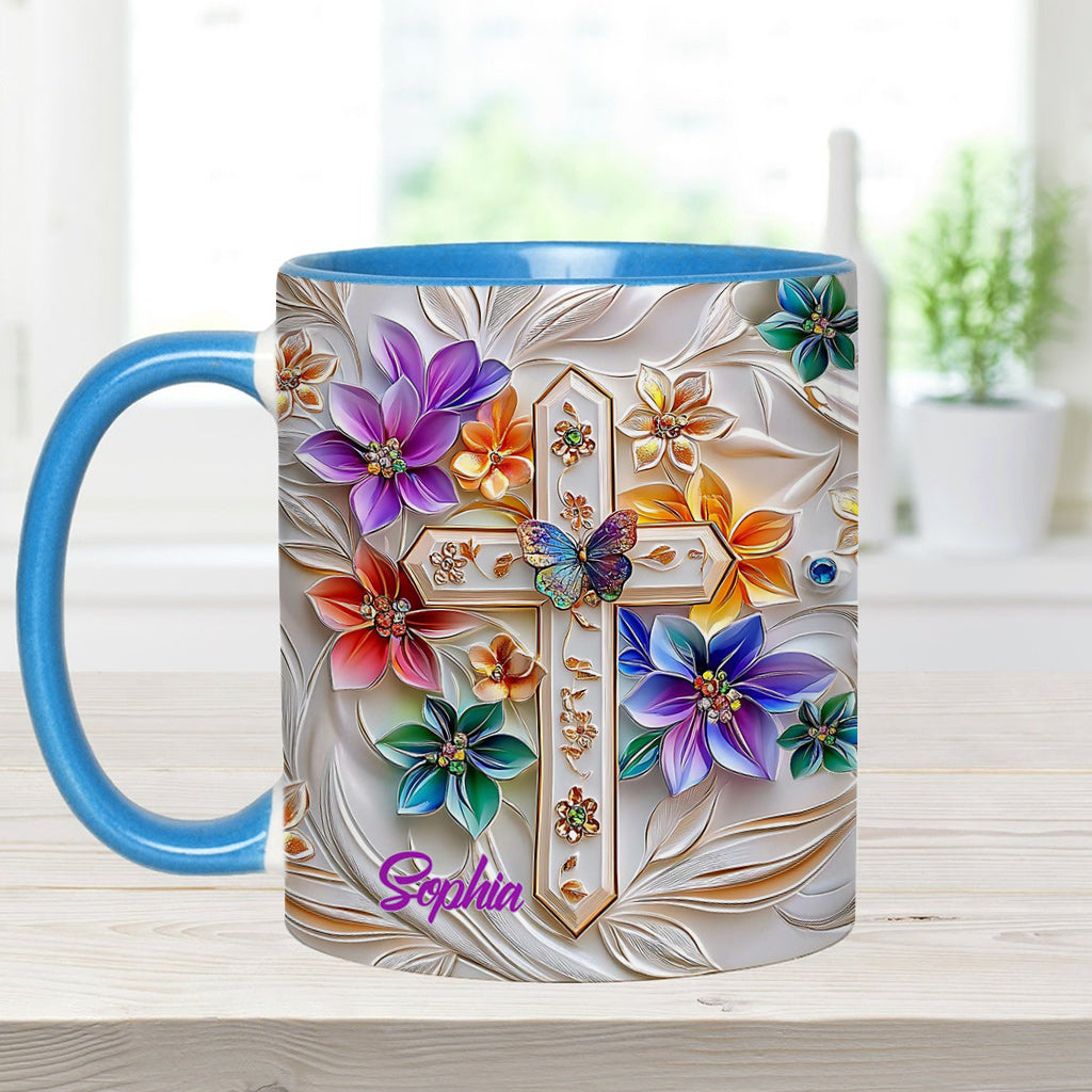 Floral Cross - Personalized Christian Accent Mug
