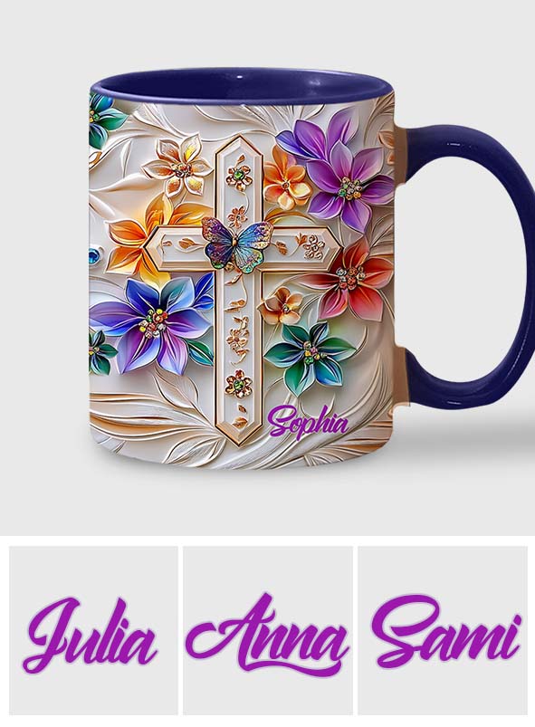 Floral Cross - Personalized Christian Accent Mug