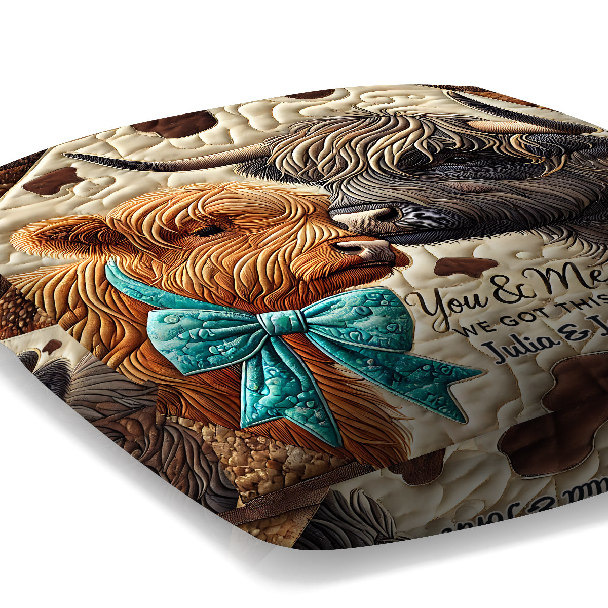 Du und ich, wir schaffen das – Personalisiertes Dekokissen mit Hochlandrindmotiv