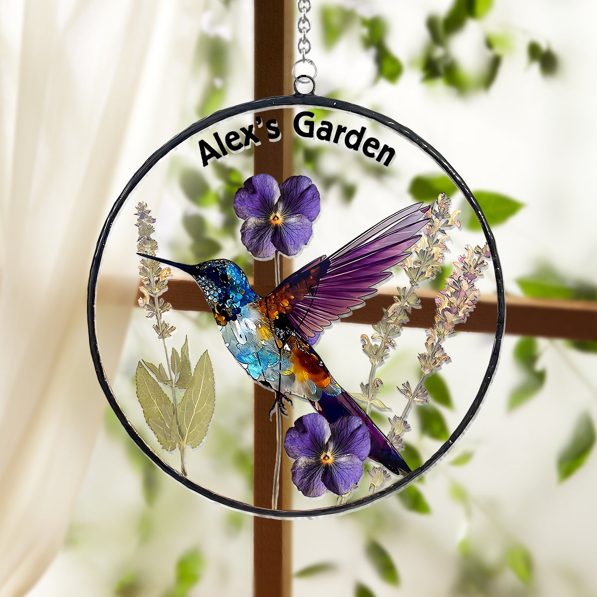 Getrocknete Geburtsblumen, atemberaubender summender Glas-Geburtsblumen-Sonnenfänger – personalisierter Garten-Fensterhänger 