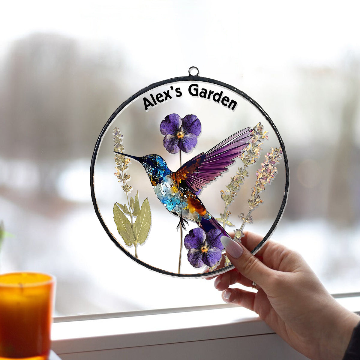 Getrocknete Geburtsblumen, atemberaubender summender Glas-Geburtsblumen-Sonnenfänger – personalisierter Garten-Fensterhänger 