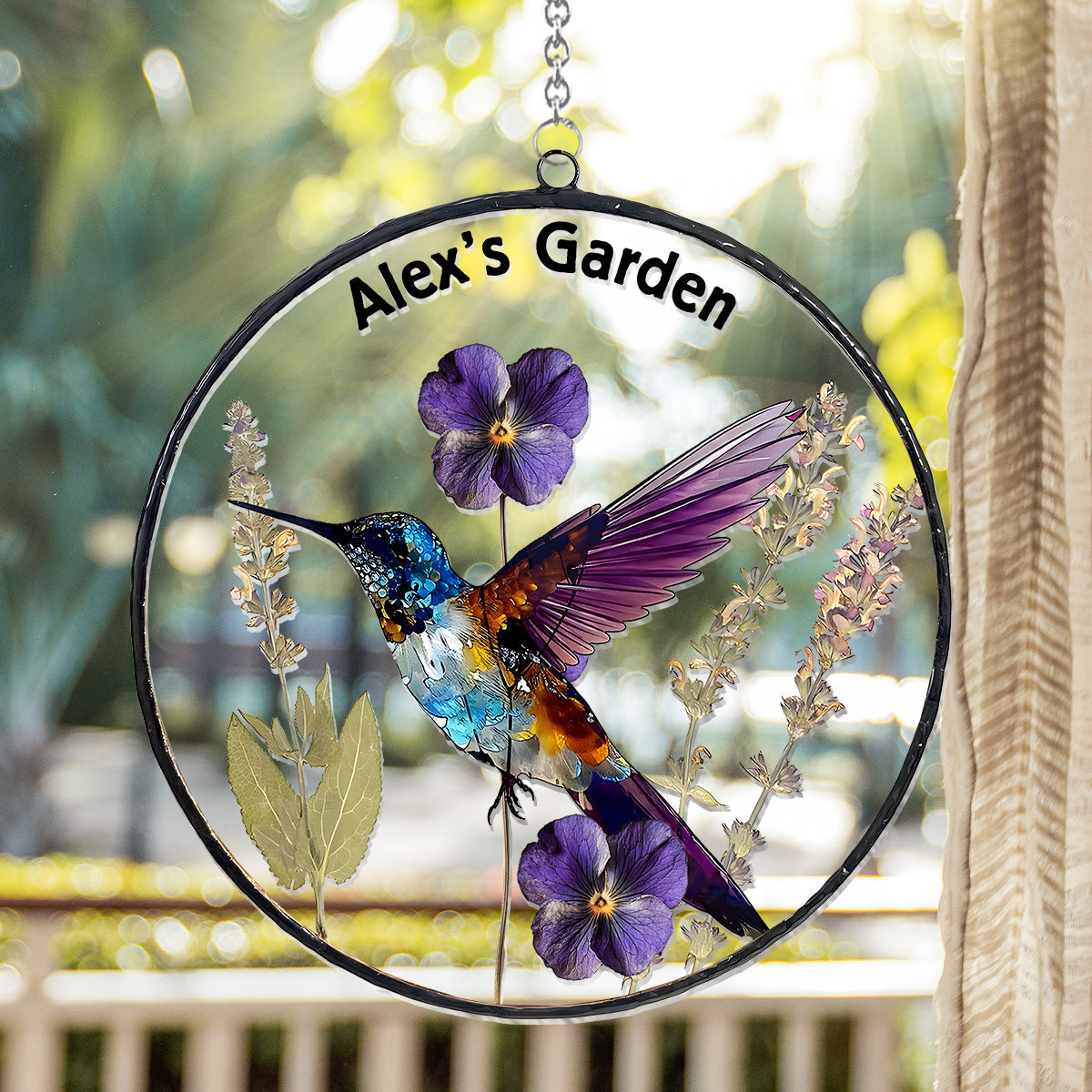 Getrocknete Geburtsblumen, atemberaubender summender Glas-Geburtsblumen-Sonnenfänger – personalisierter Garten-Fensterhänger 